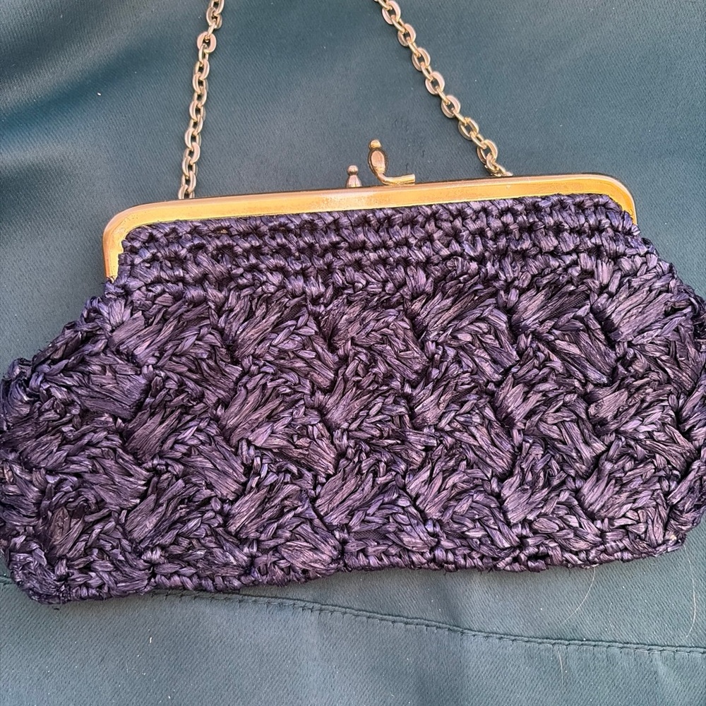 Handwoven bluish purple Evening Clutch with Chain